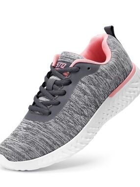 Women's Grey Knit Athletic Sneakers with Pink Lining